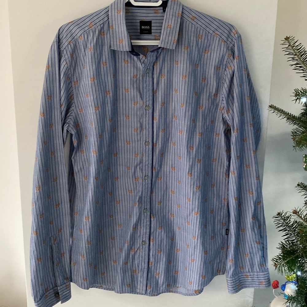 BOSS HUGO BOSS slim fit shirt stripe paisley L